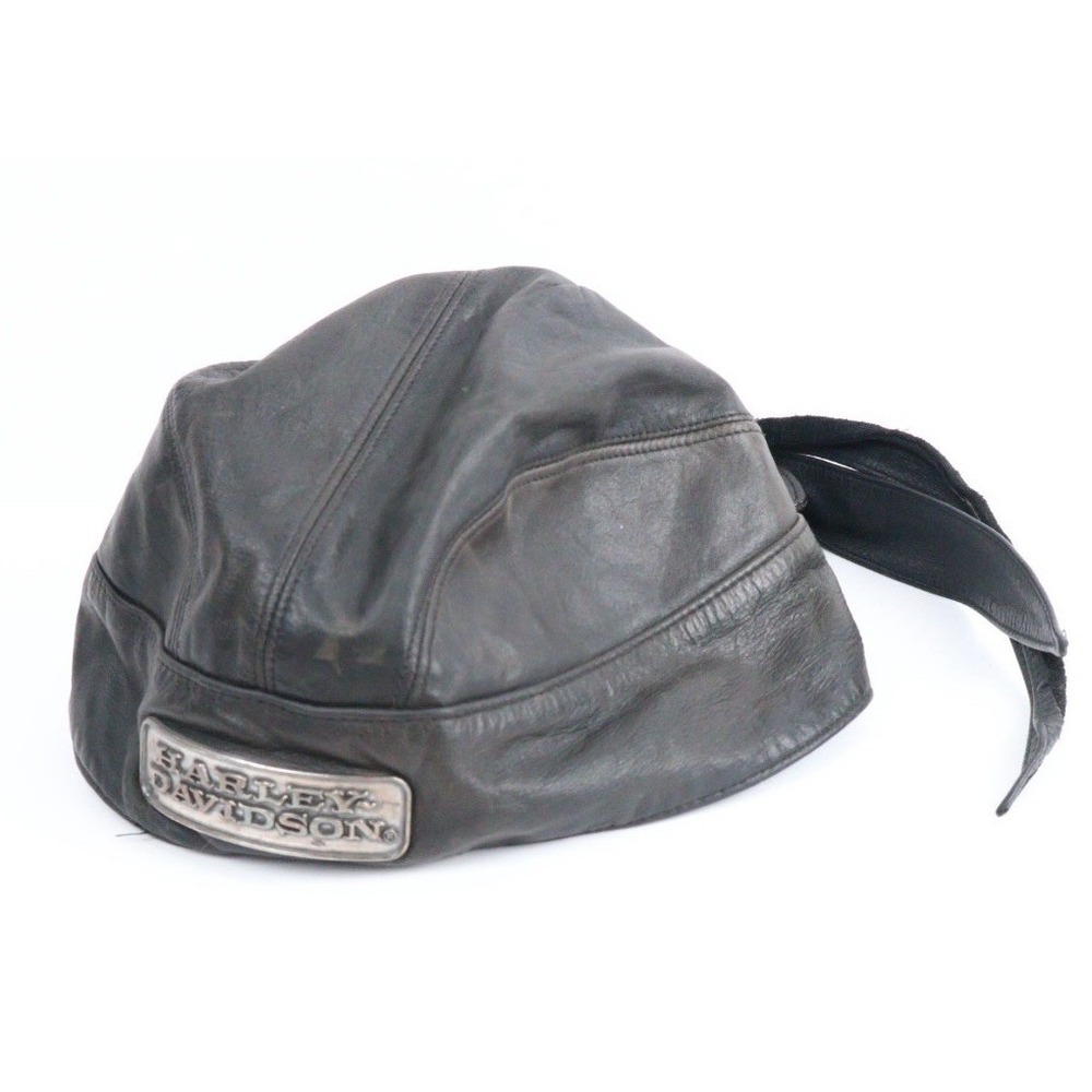 Harley Davidson Leather Skull Cap Black Medium Motorcycle Metal Embroidered